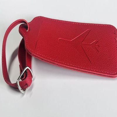 Sac à main rouge, accessoires en cuir, étiquette personnalisée
