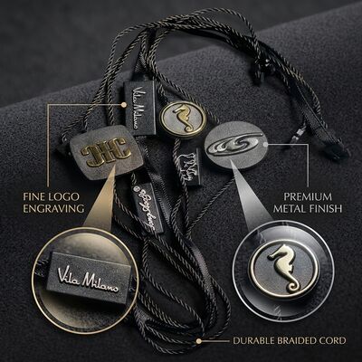 Corde pour étiquette volante rectangulaire noire, épaisseur 0,2 mm, quantité 100 pièces. Essentiel pour l'étiquetage des vêtements et accessoires.
